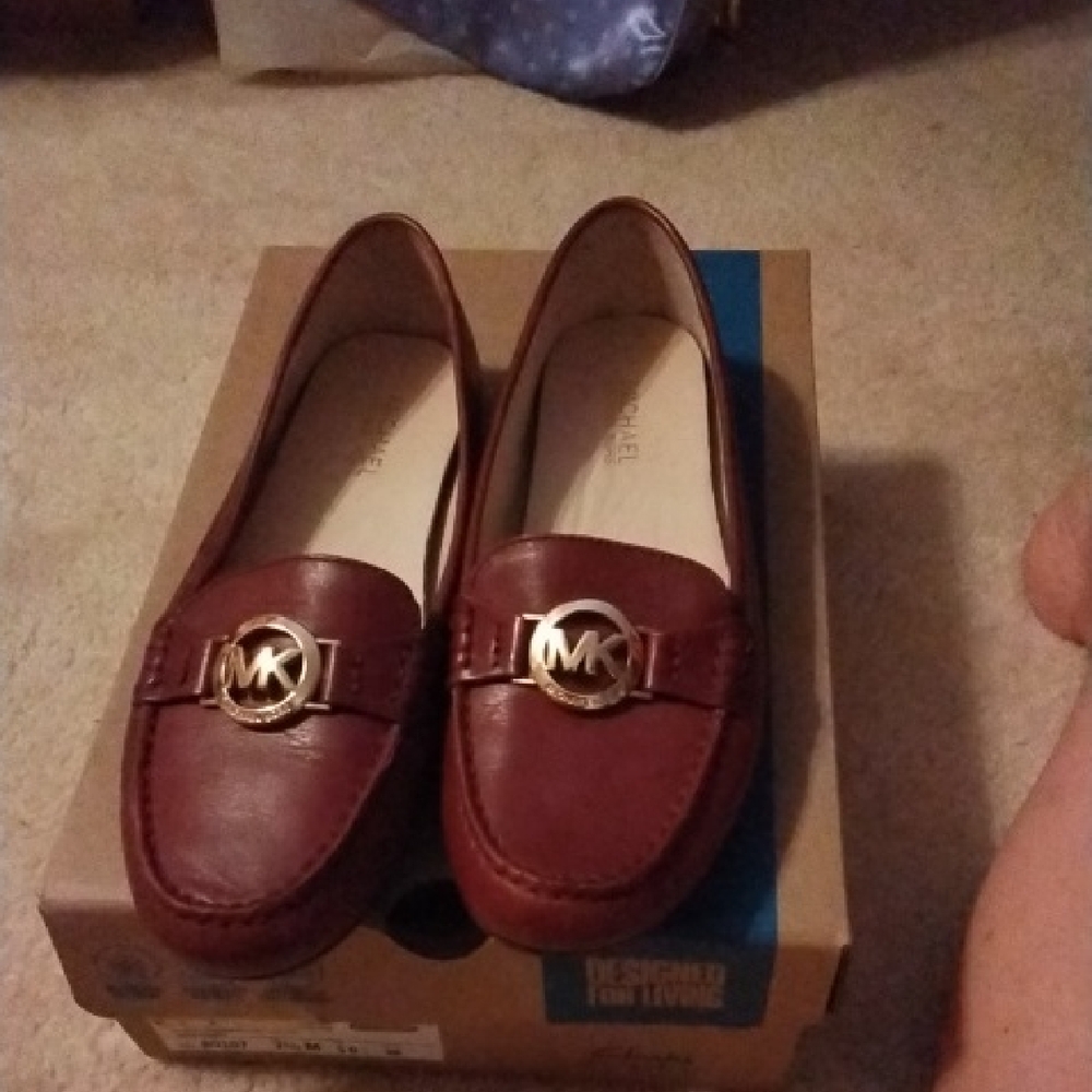 Michael Kors Women's Burgundy Loafers with Gold Accent